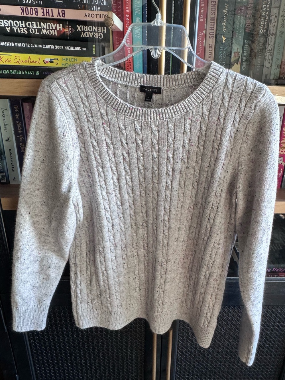 Talbots Speckled Cream Cable-Knit Crewneck Sweater